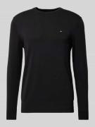 Tommy Hilfiger Strickpullover mit Logo-Stitching in Black, Größe L