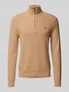 POLO RALPH LAUREN Strickpullover mit Label-Stitching in Camel, Größe L