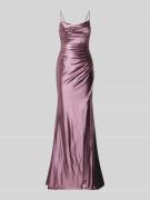 Luxuar Abendkleid mit Ziersteinbesatz und Spaghettiträgern in Mauve, G...