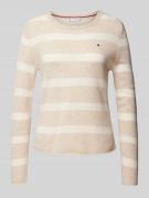 Tommy Hilfiger Strickpullover mit Logo-Stitching in Sand, Größe XL