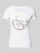 Guess T-Shirt mit Strasssteinbesatz in Weiss, Größe XS