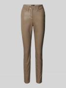 Cambio Slim Fit Hose in Leder-Optik Modell 'RAY' in Taupe, Größe 42