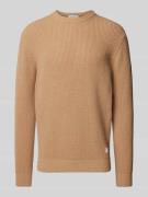 Manuel Ritz Wollpullover mit Label-Patch in Beige, Größe M