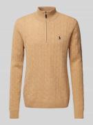 Polo Ralph Lauren Kaschmirpullover mit Zopfmuster in Camel, Größe XL