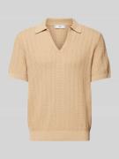 Mango Poloshirt mit Umlegekragen und V-Ausschnitt in Beige, Größe L