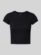Review T-Shirt mit geripptem Rundhalsausschnitt in Black, Größe XS