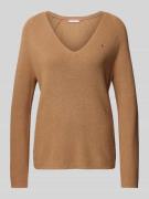 Tommy Hilfiger Strickpullover mit V-Ausschnitt in Camel, Größe S