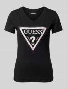 Guess T-Shirt mit Label-Print Modell 'PYTHON' in Black, Größe M