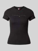 Tommy Jeans T-Shirt mit geripptem Rundhalsausschnitt in Black, Größe L