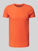 Tommy Hilfiger Slim Fit T-Shirt mit Logo-Stitching in Orange, Größe L