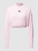 Tommy Jeans Cropped Strickpullover mit Label-Patch in Rosa, Größe M