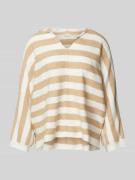 Tom Tailor Pullover mit Streifenmuster und 3/4-Arm in Beige, Größe L