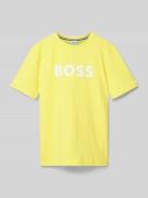 Boss T-Shirt mit Label-Print in Gelb, Größe 164