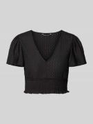 Only Crop Top mit Smok-Details Modell 'HANNAH' in Black, Größe XL