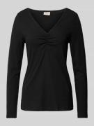 Fransa Longsleeve mit geripptem V-Ausschnitt Modell 'mona' in Black, G...