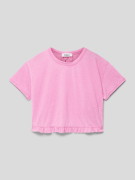 Replay Cropped T-Shirt mit geripptem Rundhalsausschnitt in Pink, Größe...