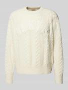 BLKVIS Strickpullover mit Zopfmuster und Rundhalsausschnitt in Offwhit...