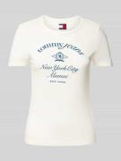 Tommy Jeans T-Shirt mit Label-Print in Offwhite, Größe XS