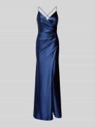 Luxuar Abendkleid mit Raffungen in Dunkelblau, Größe 34