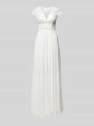 Luxuar Abendkleid mit Spitzenbesatz in Offwhite, Größe 38