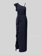 V.M. Abendkleid mit Volants in Dunkelblau, Größe 34