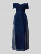 LACE & BEADS Abendkleid mit Carmen-Ausschnitt in Dunkelblau, Größe XS