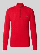 Gant Strickpullover mit Zopfmuster in Rot, Größe 5XL