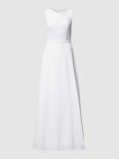 Luxuar Abendkleid aus Spitze und Chiffon in Offwhite, Größe 42