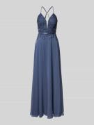 V.M. Abendkleid mit Häkelspitze in Hellblau, Größe 32