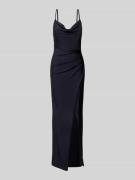 V.M. Abendkleid mit Wasserfall-Ausschnitt in Marine, Größe 32