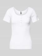 Pieces Slim Fit T-Shirt aus Baumwoll-Mix mit kurzer Druckknopfleiste M...