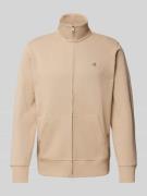 Gant Regular Fit Sweatjacke mit Label-Stitching in Beige, Größe 5XL