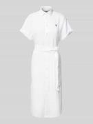 Polo Ralph Lauren Leinenkleid mit Logo-Stitching in Weiss, Größe M