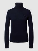 Gant Rollkragenpullover aus Leinen-Mix mit Logo-Stitching in Marine, G...