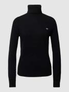 Gant Rollkragenpullover aus Leinen-Mix mit Logo-Stitching in Black, Gr...