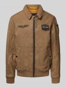 PME Legend Bomberjacke in Leder-Optik mit Label-Patches in Cognac, Grö...