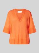 MSCH Copenhagen Strickshirt mit V-Ausschnitt Modell 'Kobra' in Orange,...