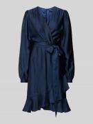 Swing Knielanges Cocktailkleid in Wickel-Optik in Dunkelblau, Größe 46