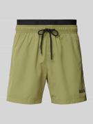 BOSS Relaxed Fit Badeshorts mit Label-Print Modell 'AMUR' in Khaki, Gr...