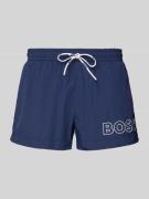 BOSS Relaxed Fit Badeshorts mit Label-Print Modell 'Mooneye' in Marine...