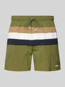BOSS Relaxed Fit Badeshorts mit Label-Print Modell 'Louis' in Oliv, Gr...