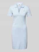 Tommy Hilfiger Knielanges Polokleid mit Logo-Stitching in Hellblau, Gr...