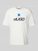 Hugo Blue T-Shirt mit Label-Print Modell 'Newromi' in Offwhite, Größe ...