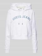 Guess Jeans Cropped Hoodie mit Label-Badges in Weiss, Größe S