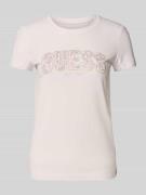 Guess T-Shirt mit Label-Stitching in Rosa, Größe L