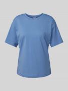 Jake*s Casual T-Shirt mit geripptem Rundhalsausschnitt in Rauchblau, G...