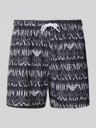 Emporio Armani Regular Fit Badeshorts mit Label-Print in Dunkelgrau, G...