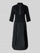 Marc Cain Midikleid mit Knopfleiste in Metallic Black, Größe 36