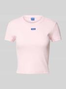 Hugo Blue Cropped T-Shirt mit Label-Stitching in Rosa, Größe M