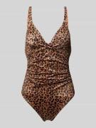 DORINA Badeanzug mit Raffungen Modell 'COMO' in Mittelbraun, Größe S
